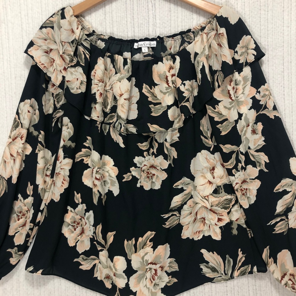 Moa Moa Off Shoulder Ruffle Floral Print Long Sleeve Blouse Top Size L